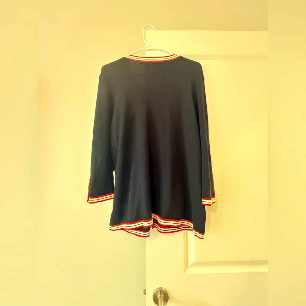 Talbots Navy Cardigan with Red and White Trim - Picture 8 of 8